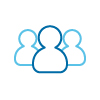 community web icon of outlines of 3 people from shoulders up with one at forefront