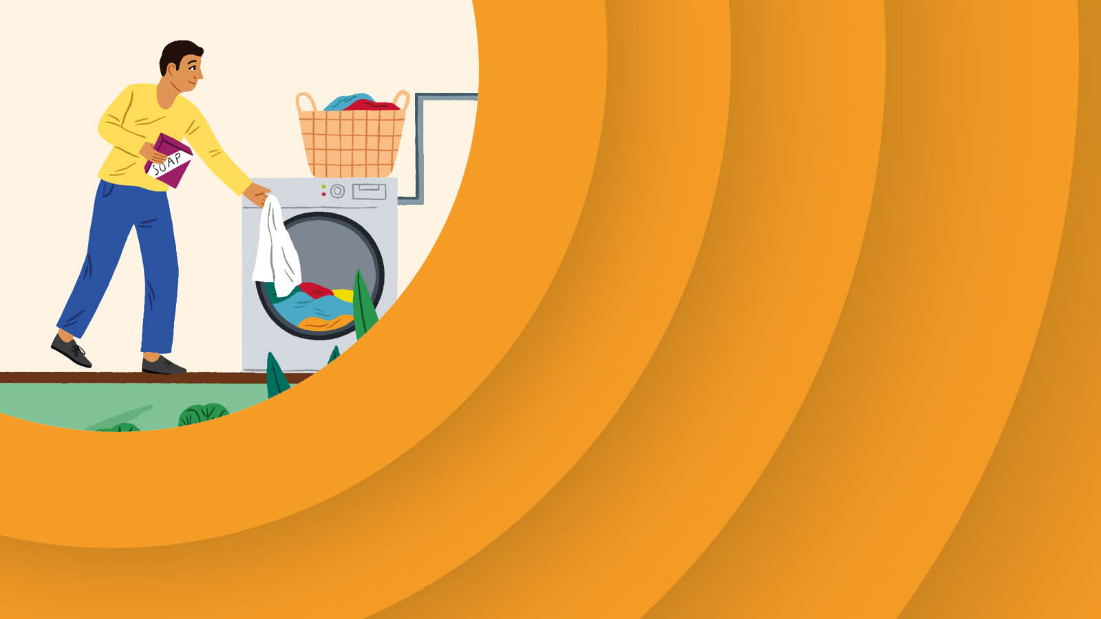 PLFs graphic of person doing laundry